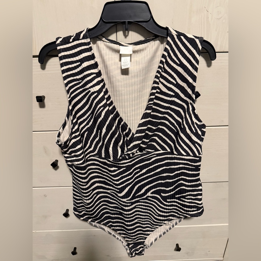 H&M Black and White Zebra Print Blouse Bodysuit